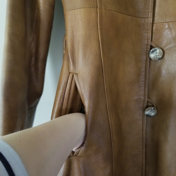 VINTAGE 1970s Belted Leather Long Trench Jacket for Women Size XS Rajac Canada - Picture 5 of 14